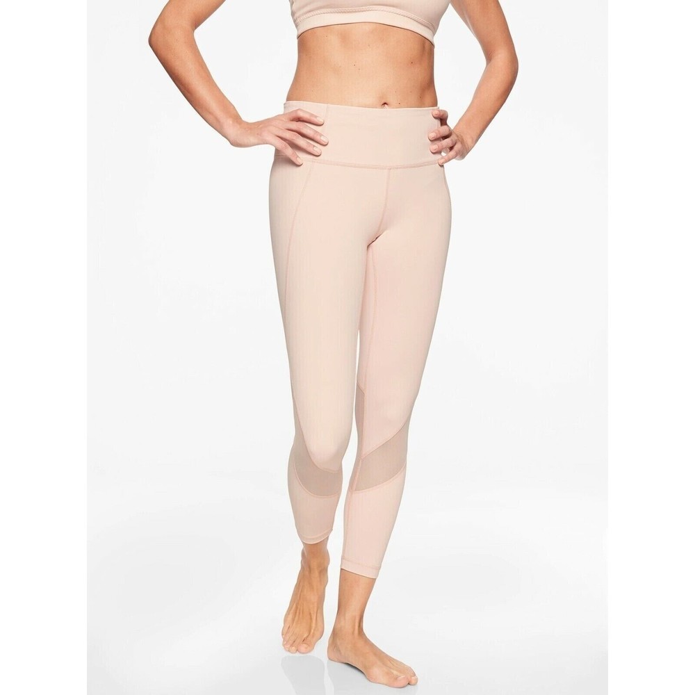 Athleta Eclipse Mesh Crop Leggings Size Small High Rise Stretch Workout Pink